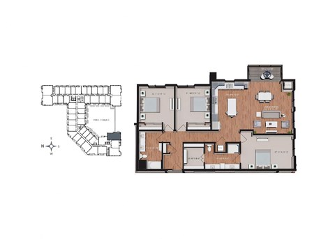 Floor plan for 3 beds, 2 baths, 1633 sqft